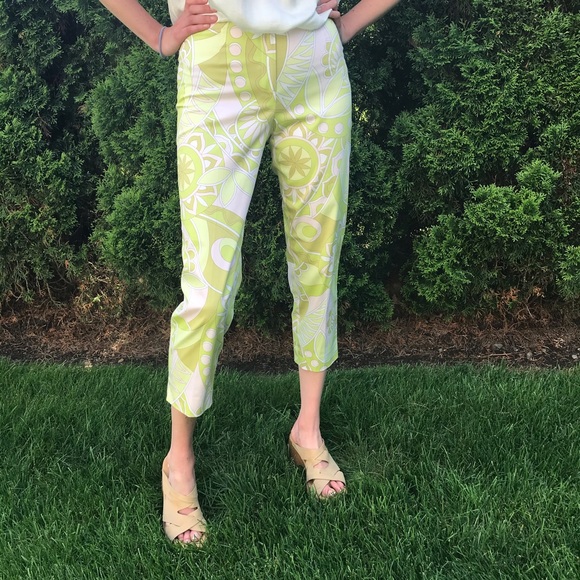 Vintage Lime Green Patterned Pants - Picture 4 of 5